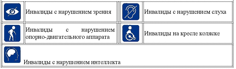 Значения условных обозначений категорий инвалидов